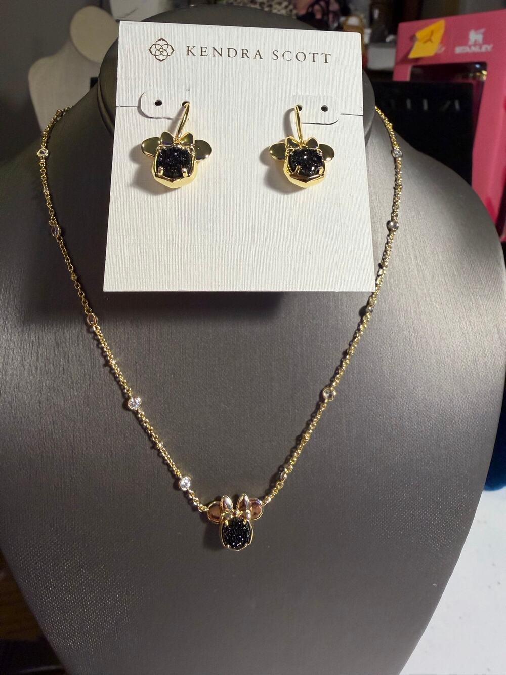 Disney | Kendra Scott Minnie Mouse Black Drusy Necklace & Earrings Set NWT